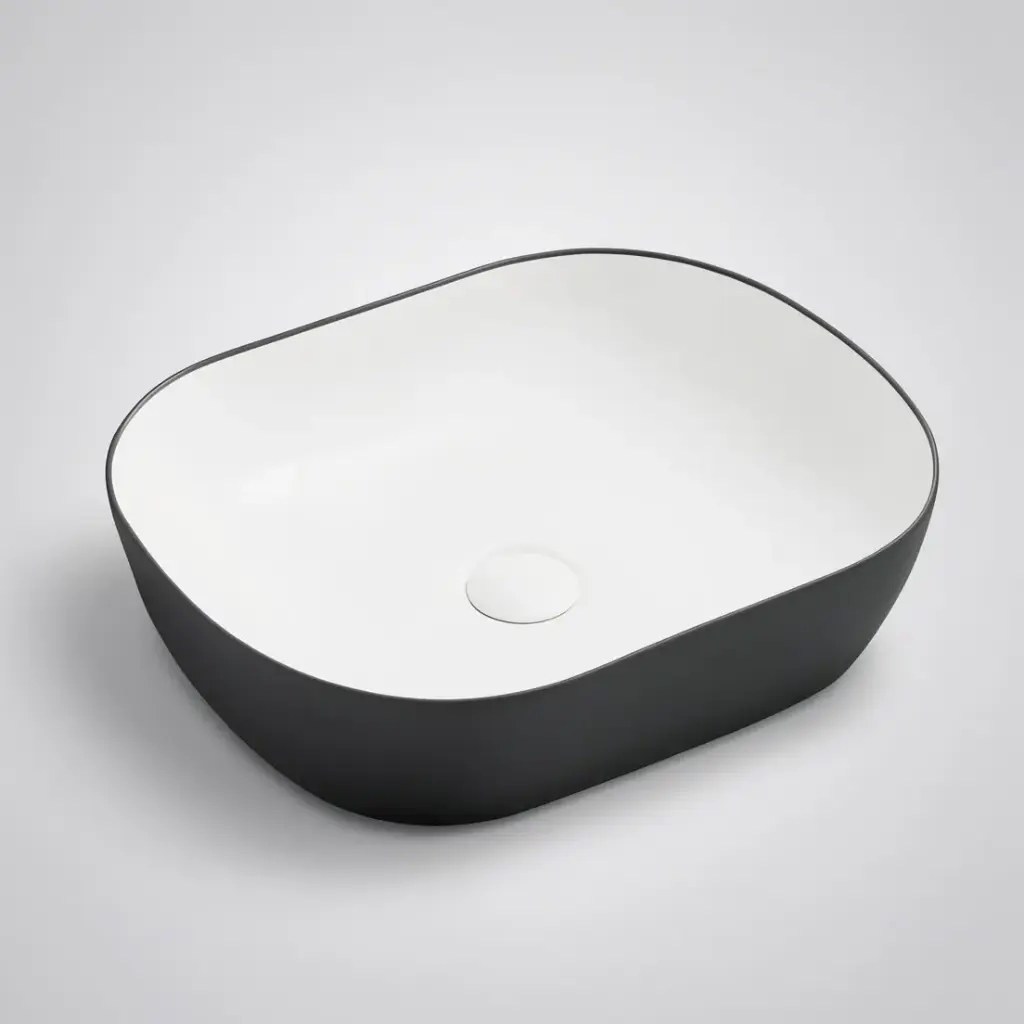 465*375*115mm Black&White Above Counter Round-Edge Basin