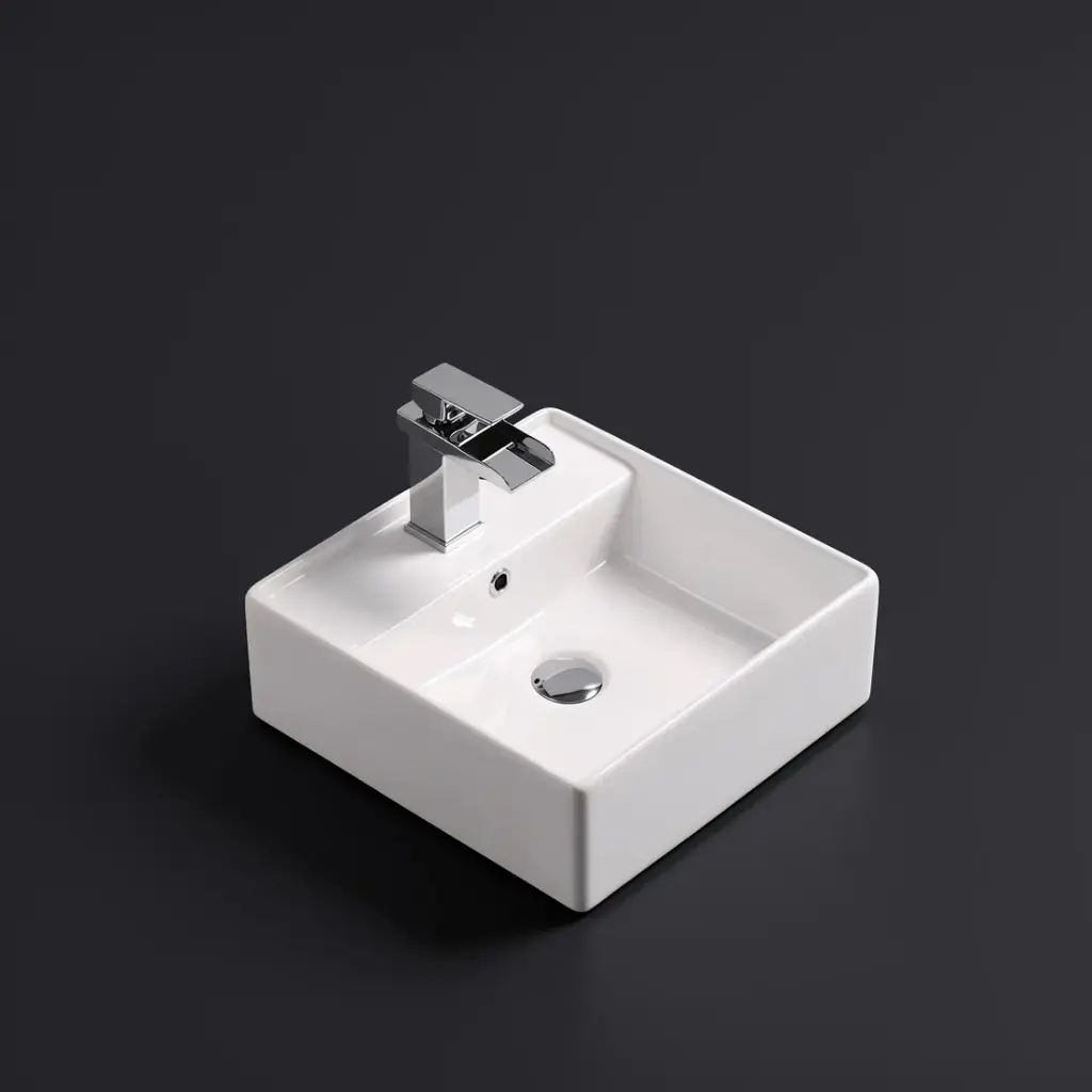 [55498] 470*463*165mm Gloss White Crete Fine Ceramic Wall Hung/Above Basin Tap Hole With Overflow,32mm Waste