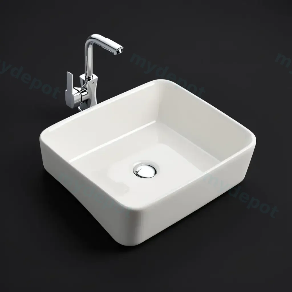 [55529] 480*377*135mm Gloss White Kliff Fine Ceramic Semi Ress Basin Tap Hole No Overflow,32mm Waste
