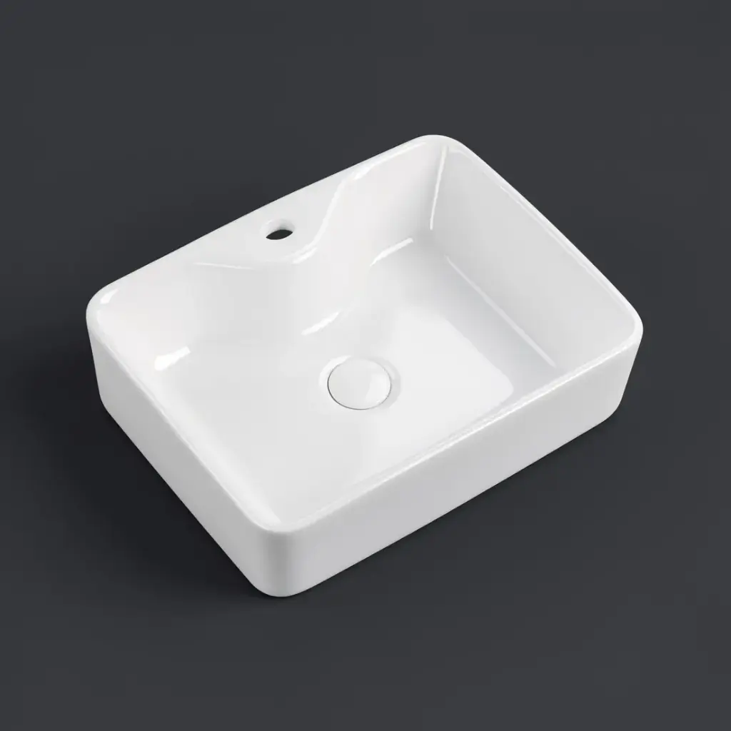 [90124/AC4838S-TH] 485x380x135mm Rectangle Gloss White Ceramic With 1 Tap Hole Above Counter Basin Non-overflow