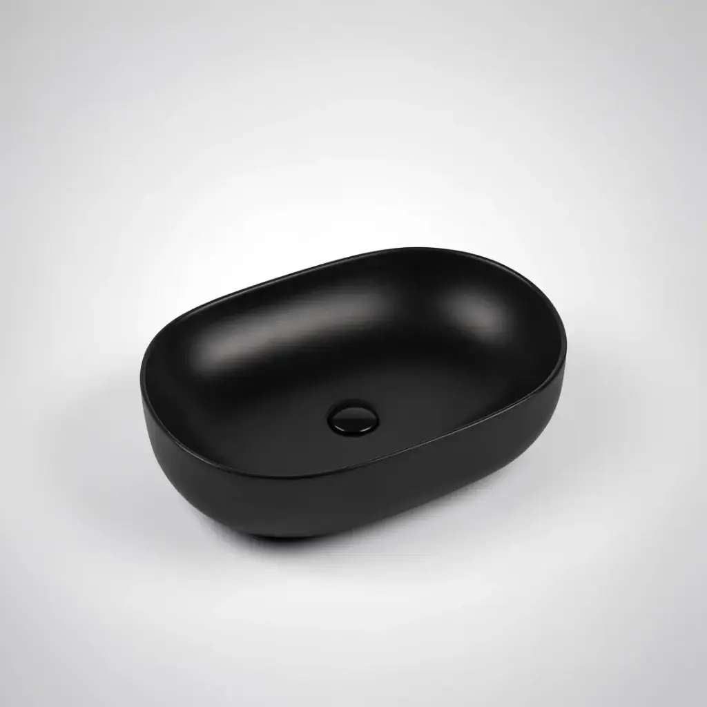 [55440] 490*350*140mm Matte Black Ellips Fine Ceramic Above Counter Basins Non Overflow,32mm Waste
