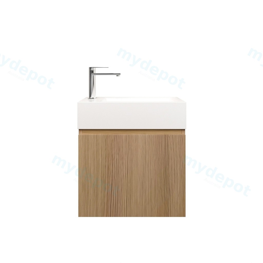 500mm Natural Oak Laminated Particle Board 1 Left Hinged Door Wall Hung Vanity Cabinet Only