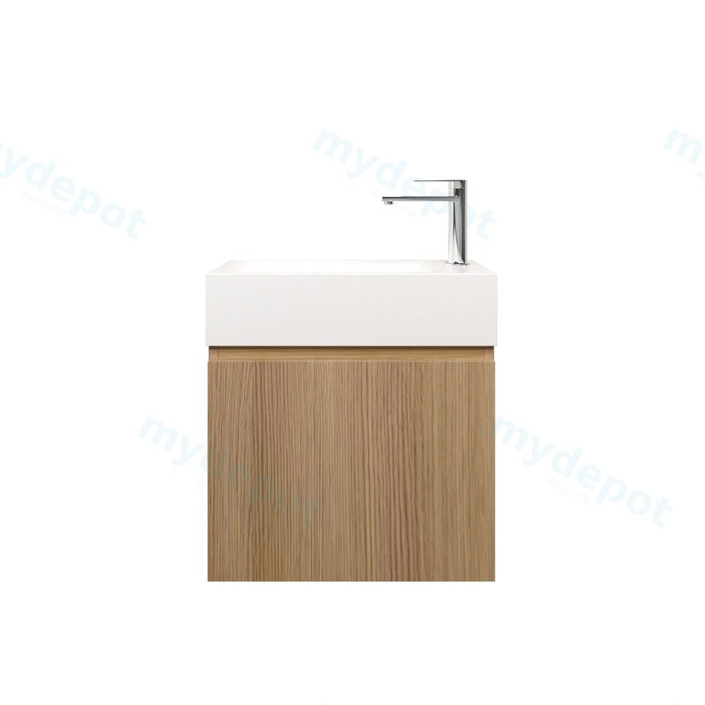 500mm Natural Oak Laminated Particle Board 1 Right Hinged Door Wall Hung Vanity Cabinet Only