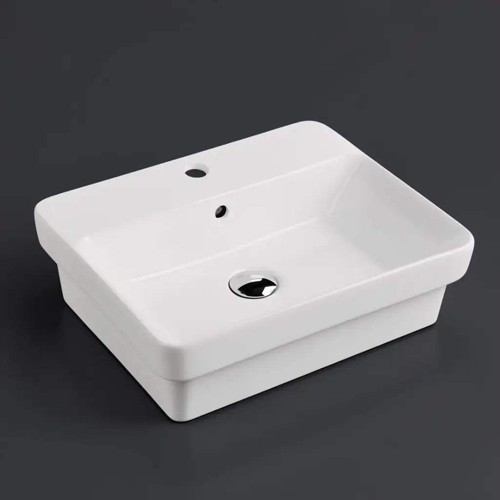 [55518] 495*400*150mm Gloss White Kliff Fine Ceramic Insert Basin Tap Hole Overflow,32mm Waste