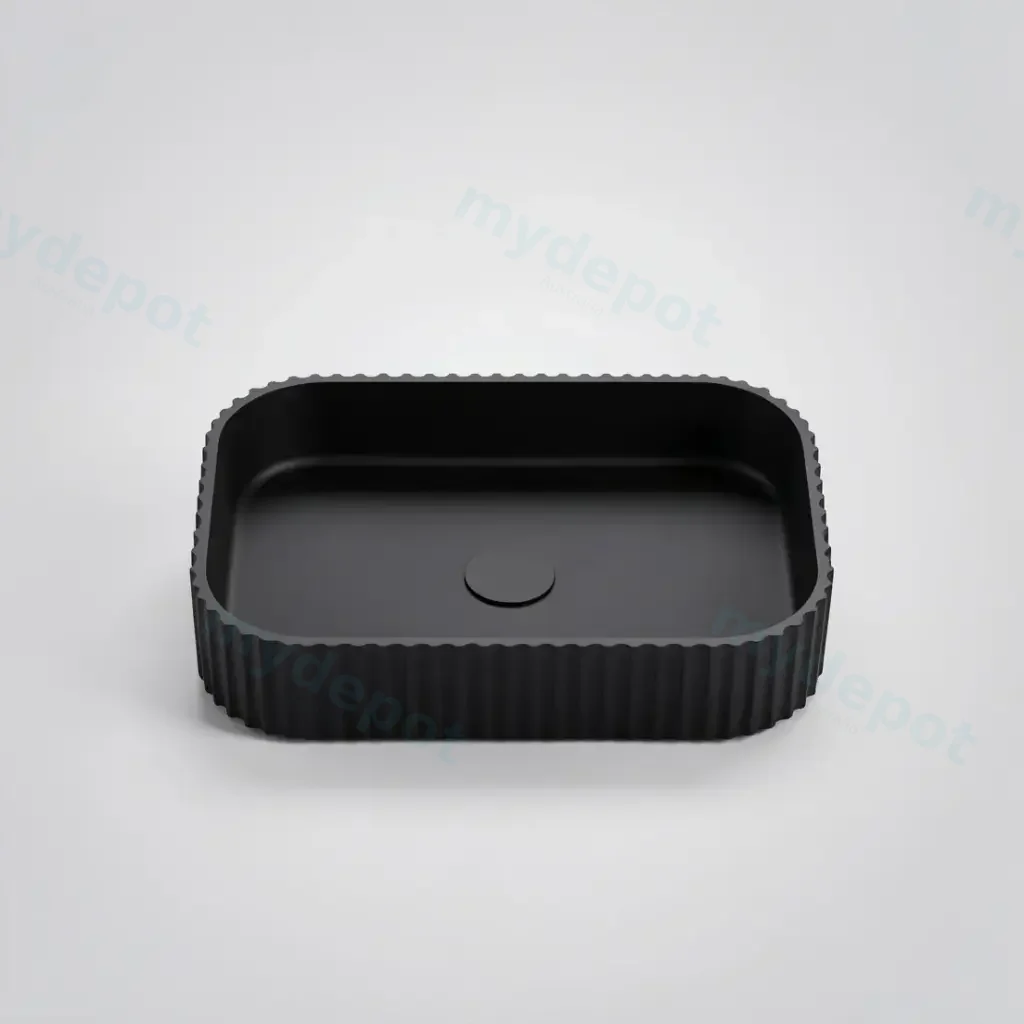 [55408] 500*350*120mm Matt Black Japserfluted Solid Surface Above Counter Basin 32mm Waste
