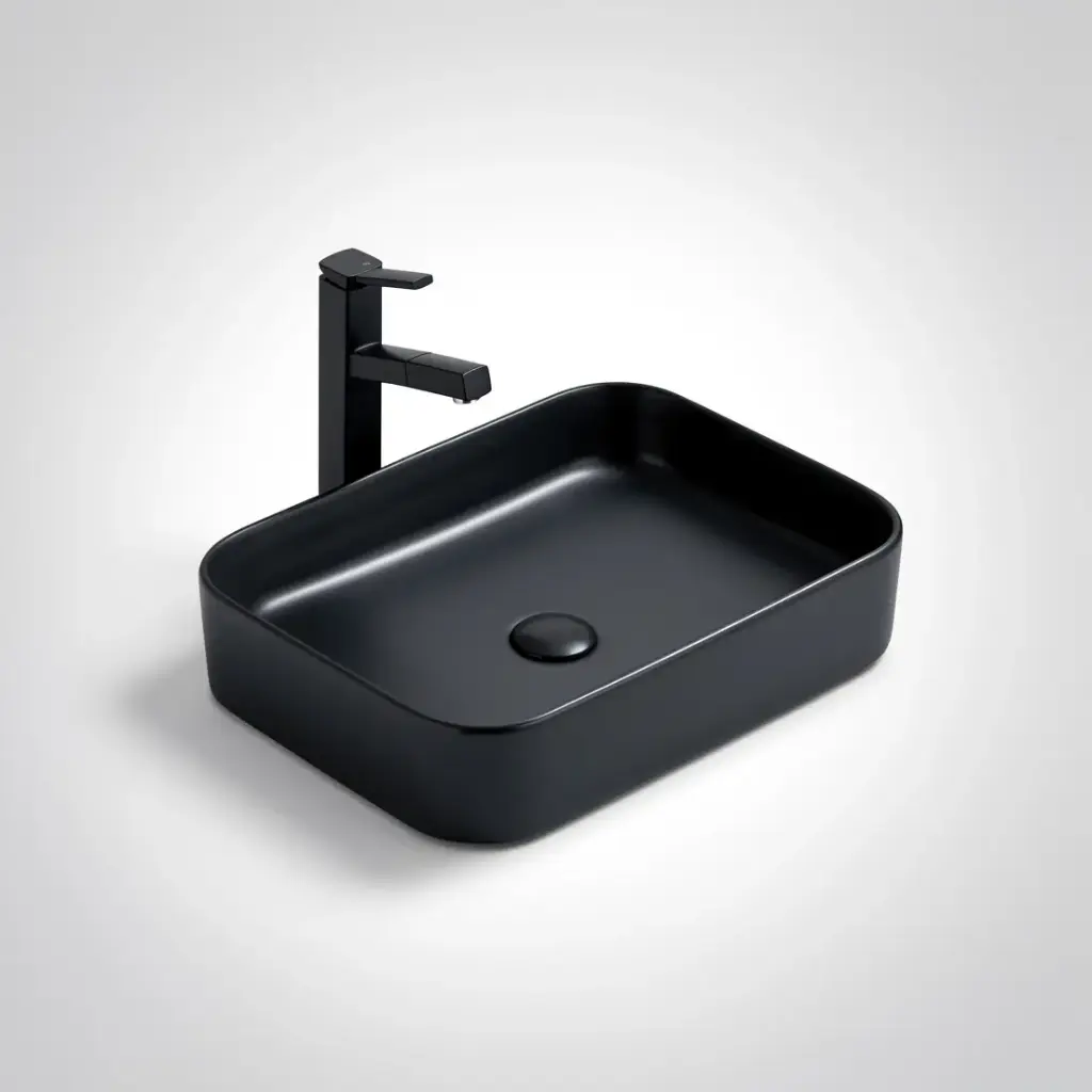 [55455] 500*370*110mm Matte Black Kliff Fine Ceramic Above Counter Basin No Overflow,32mm Waste