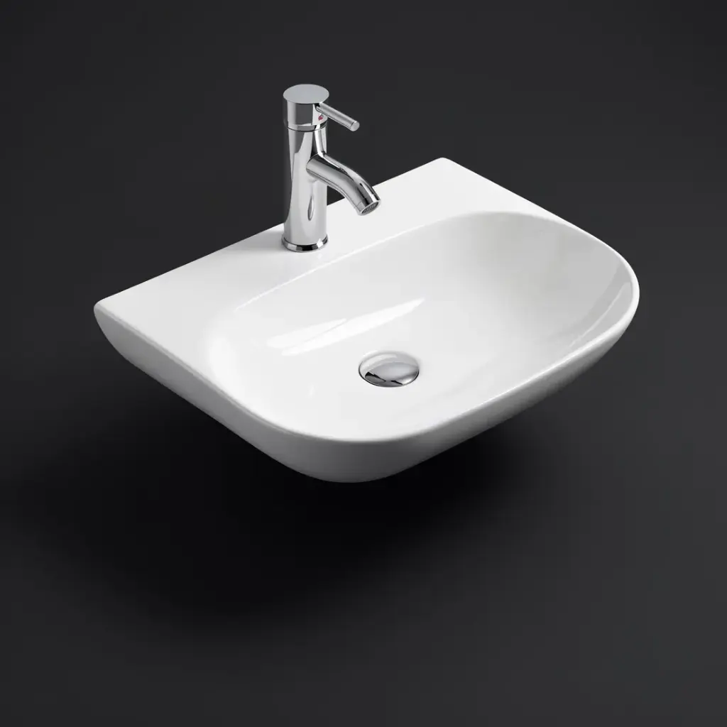 [55500] 500*385*120mm Gloss White Ellips Fine Ceramic Wall Hung Basin Tap Hole No Overflow,32mm Waste