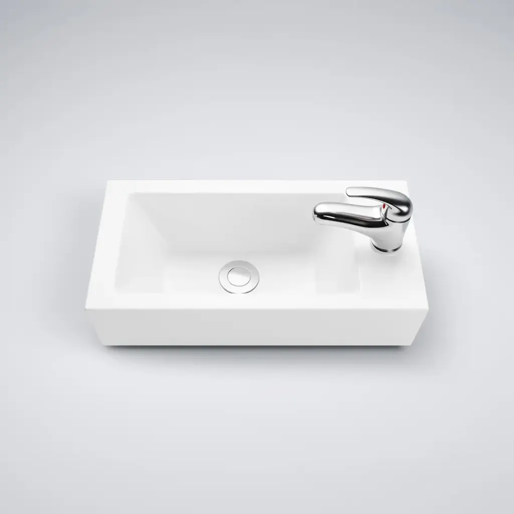 [90162/CT5025R] 500L*245D*125HMM Gloss White Ceramic Top Right Tap Hole