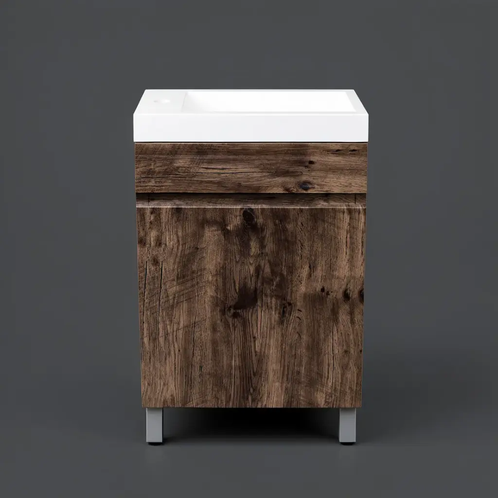 [93031/DO5025L] 500mm Dark Oak MDF 1 Door Freestanding Bathroom Vanity Cabinet Only