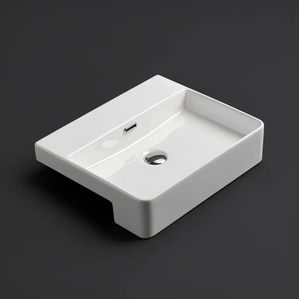 [55530] 502*420*125mm Gloss White Kliff Fine Ceramic Semi Ress Basin Notap Hole Overflow,32mm Waste