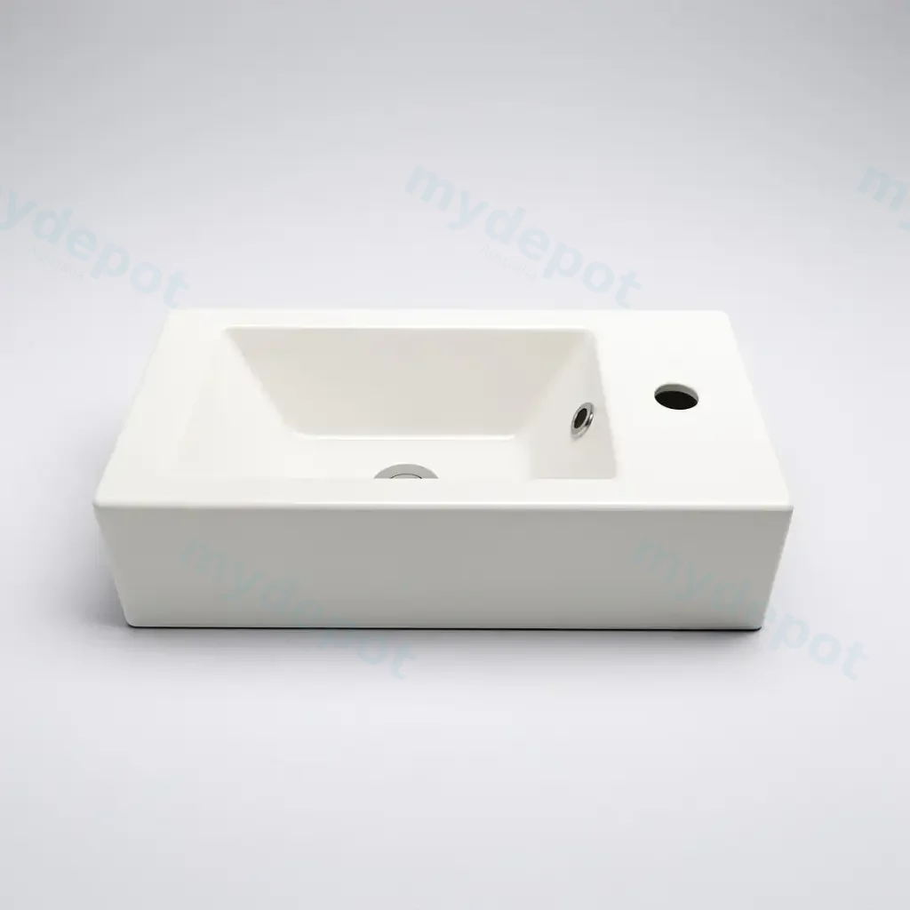 510Lx255Dx150Hmm Gloss White Ceramic Top Right Tap Hole