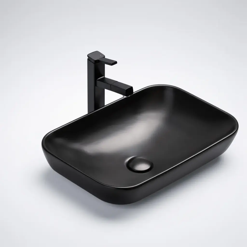[55520] 520*340*150mm Matt Black Kliff Fine Ceramic Insert Basin No Oerflow