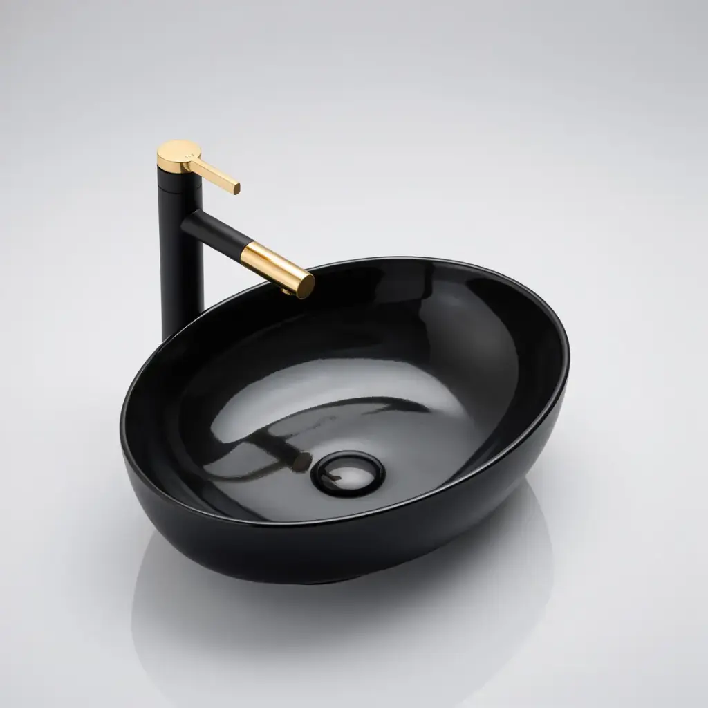 [55420] 520*395*130mm Matt Black Carey Fine Ceramic Above Counter Basin No Overflow,32mm Waste