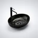 520*395*130mm Matt Marble Black Carey Fine Ceramic Above Counter Basin No Overflow,32mm Waste