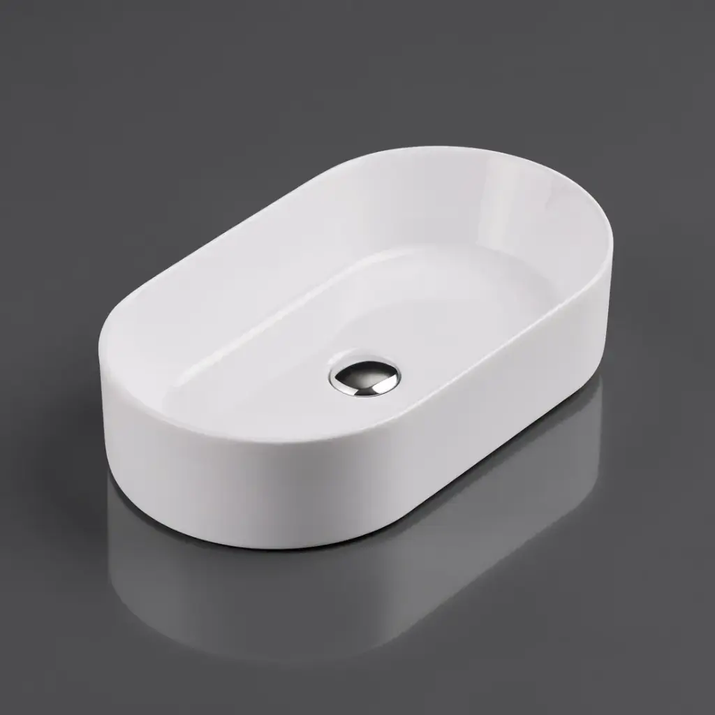 [55444] 525*300*110mm Gloss White Ellips Fine Ceramic Above Counter Basins Non Overflow,32mm Waste