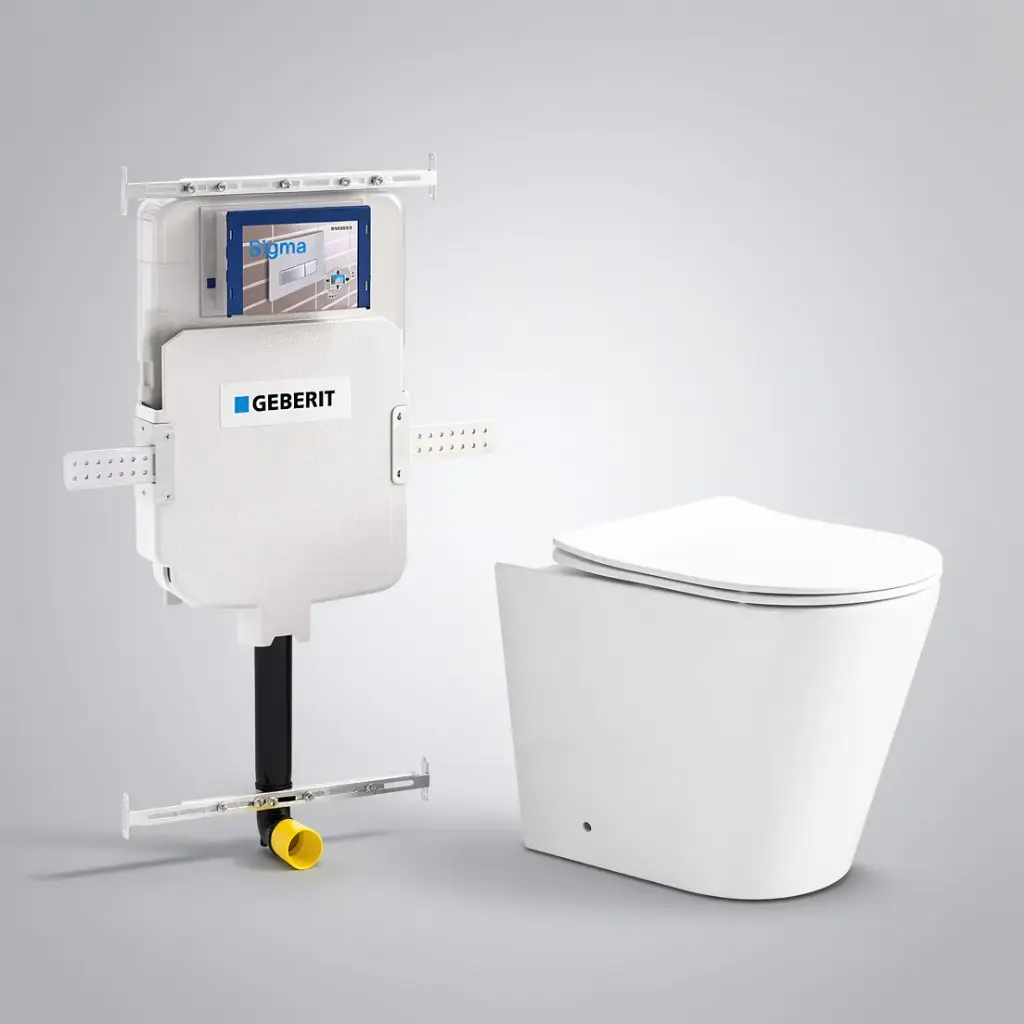 [56166] 545*360*140mm Acadia Geberit Inwall Floor Toilet Suite Tornado Rimless Wall Faced Floor Pan