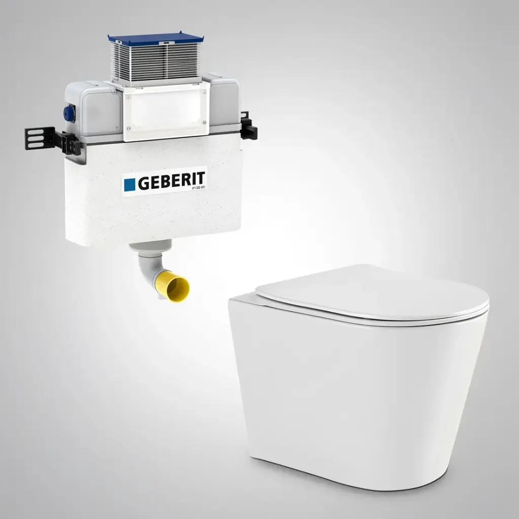 [56171] 545*360*140mm Acadia Geberit Lower Counter Toilet Suite Tornado Rimless Wall Faced Floor Pan