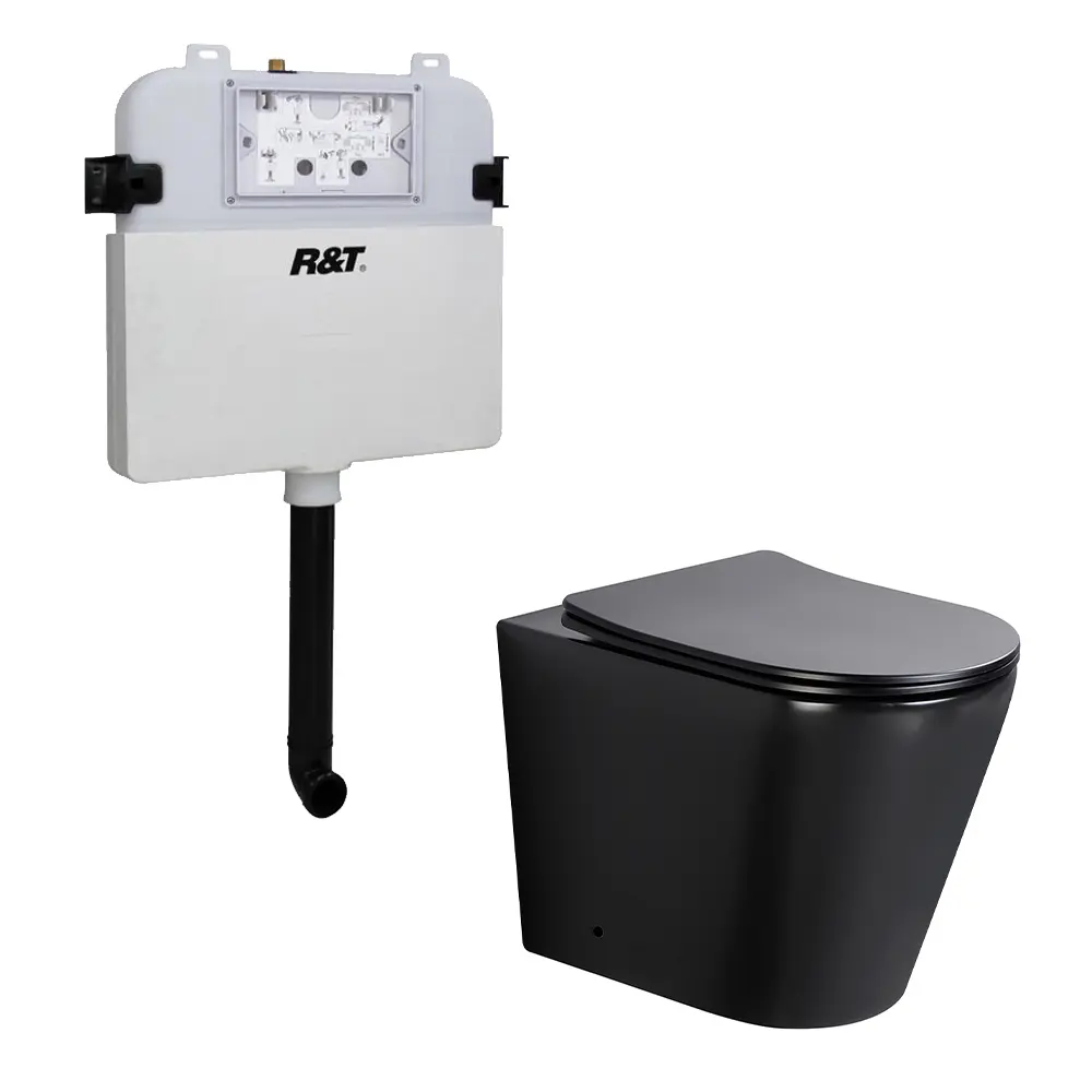 [56208] 545*360*140mm Acadia R&T Inwall Floor Toilet Suite Tornado Rimless matte Back Wall Faced Floor Pan