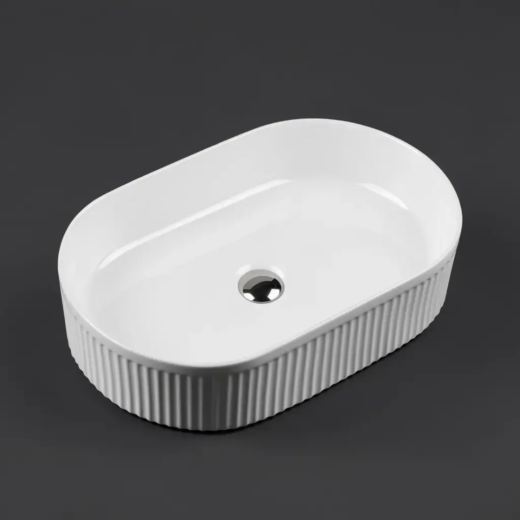 580*360*120mm Cora Above Counter Fluted Gloss White Pill Basin (New Arrival)