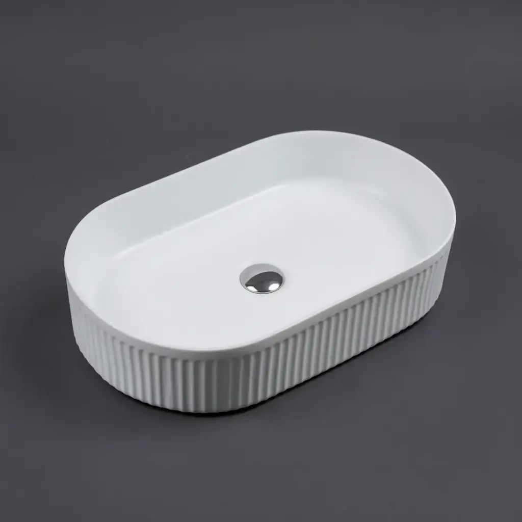 580*360*120mm Cora Above Counter Fluted Matt White Pill Basin (New Arrival)