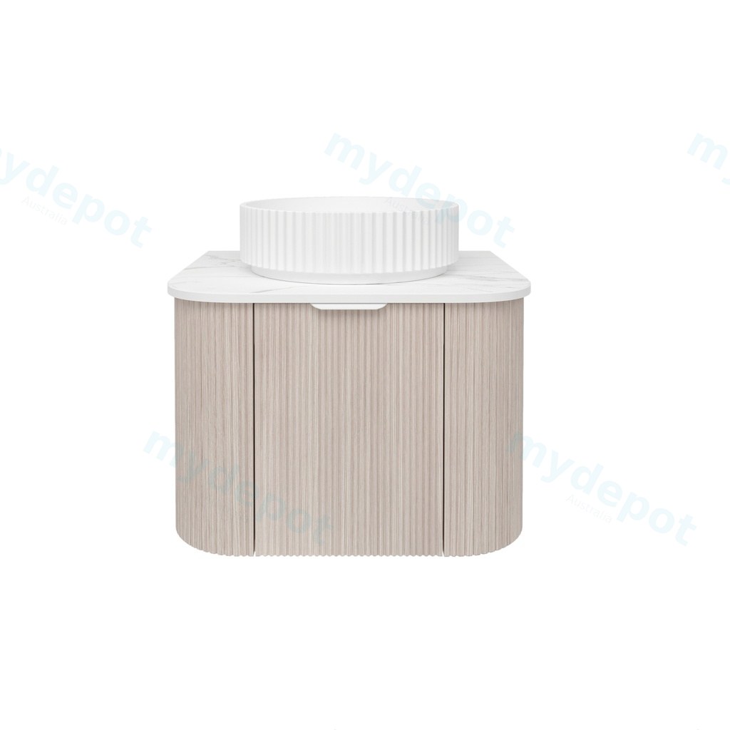 590*493*400mm Costal Oak Agena Fluted Wood Grain Wall Hung Vanities Soft Closing Drawer Pull Out With Handle