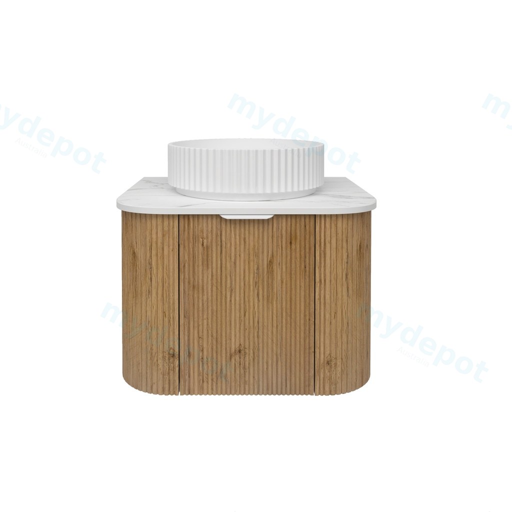 590*493*400mm Prime Oak Agena Fluted Wood Grain Wall Hung Vanities Soft Closing Drawer Pull Out With Handle