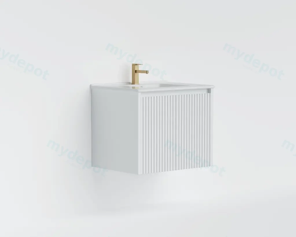 590x455x480mm Matte White Crete Modern Fluted Wall Hung Vanity PVC Cabinet