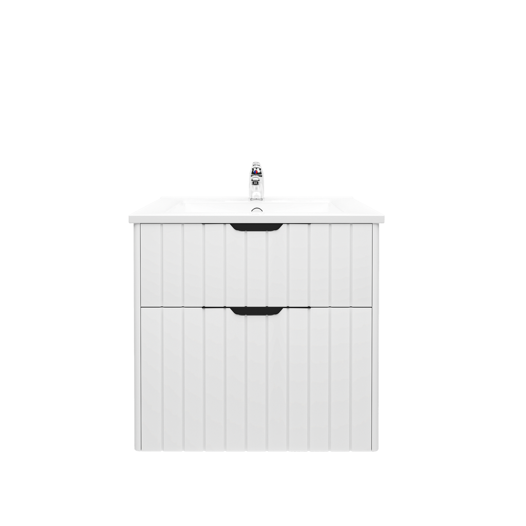 [91113/AR6046W-MW] 600mm Aria Matte White  MDF Two Drawers Wall Hung Bathroom Vanity With Handle