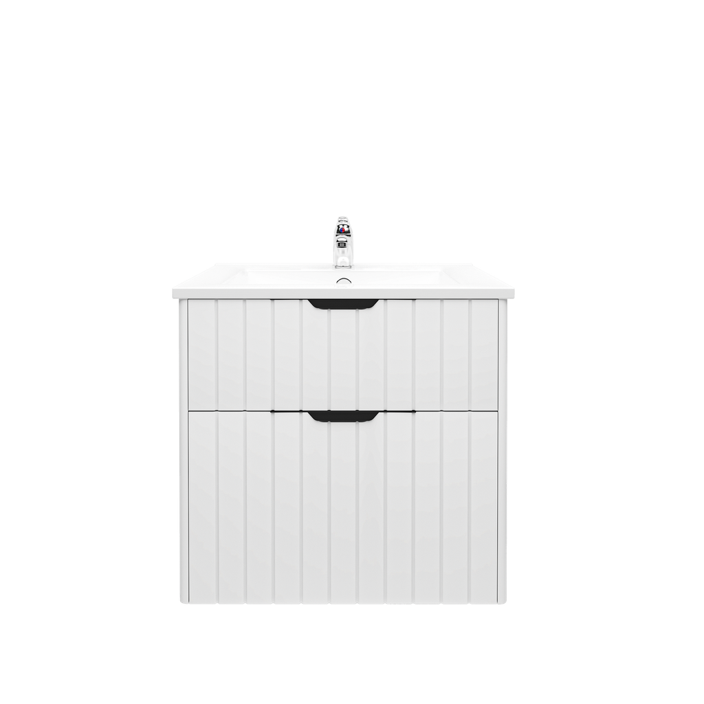 600mm Aria Matte White MDF Two Drawers Wall Hung Bathroom Vanity Cabinet Only With Handle