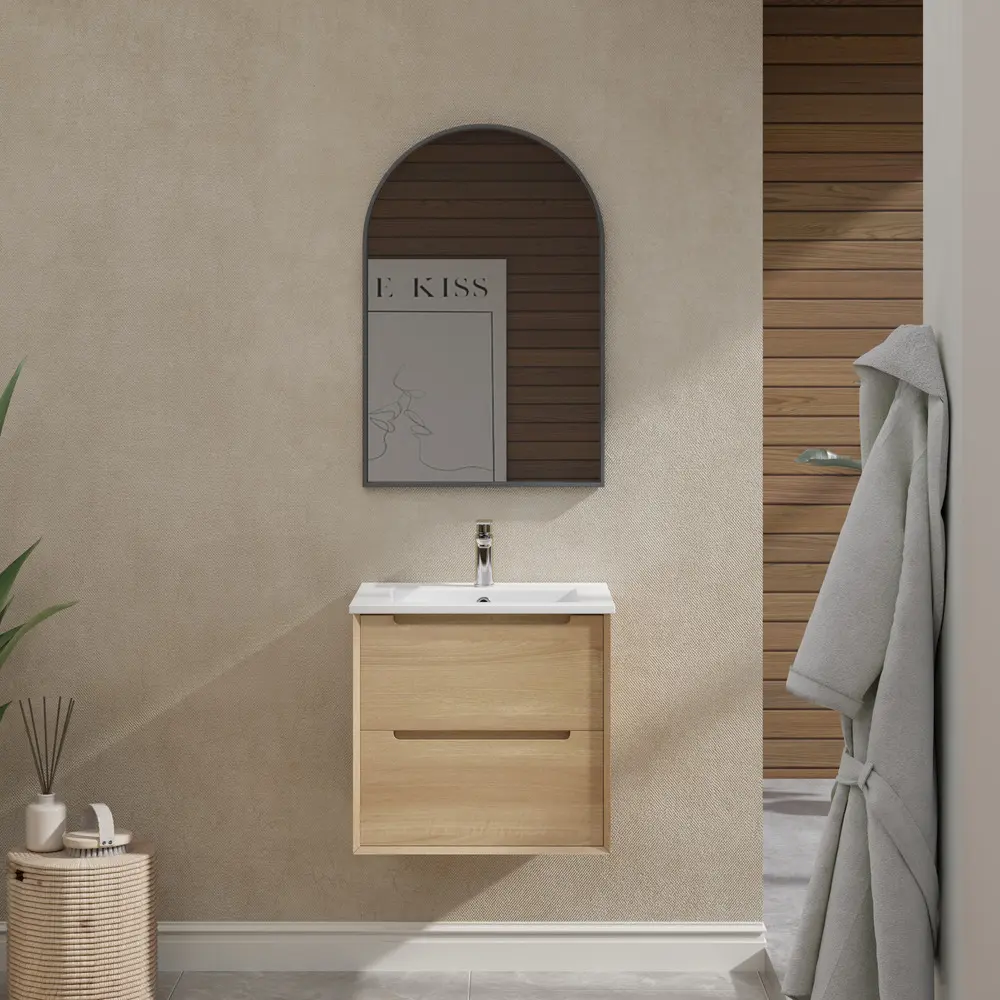 600mm Bell Collection Natural Oak Plywood 2 Drawers Wall Hung Bathroom Vanity Cabinet Only