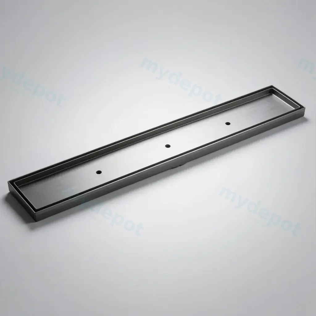 600*100*21mm Electroplated Gun Metal Tile Insert Drain Centre Outlet 80mm