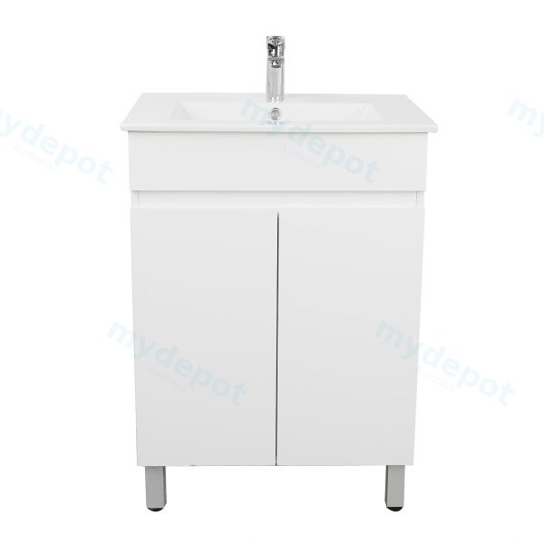 [50530] 600*350*710mm Freestangding Gloss White Slim PVC Vanity With Top 60S