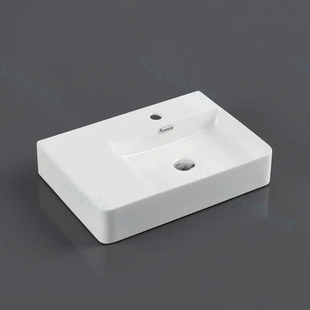 [50143] 600*420*120mm Wall Hung Rectangular Basin With Left Drainer&Mixer Hole