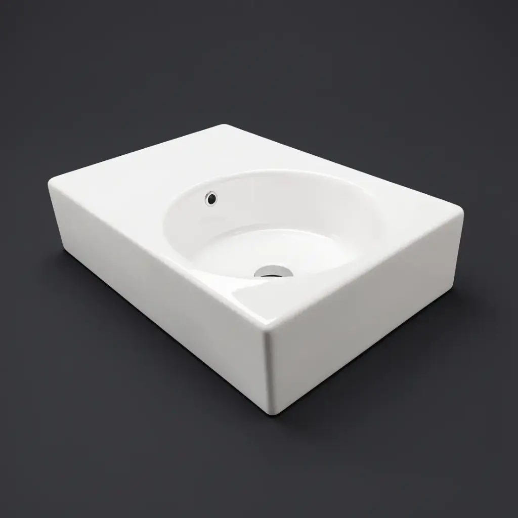 600x425x168mm Gloss White Art Round Wall Hung Left Hand Side Basin