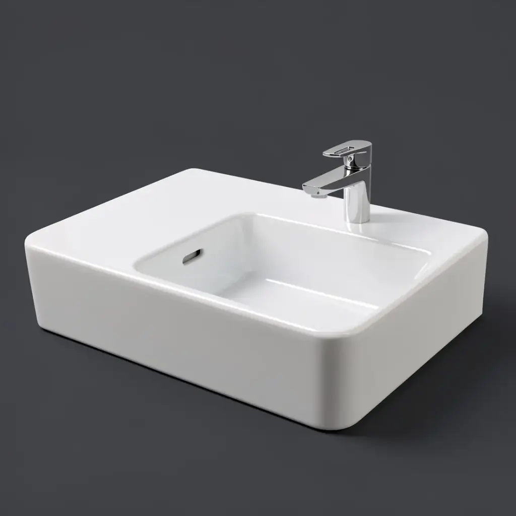 [43714] 600x425x168mm Gloss White Art Wall Hung Right Hand Side Basin