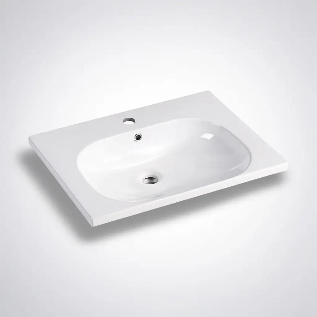 [90164/OT-600] 600*460*165mm Moon Basin Round Bowl Gloss White Ceramic Top