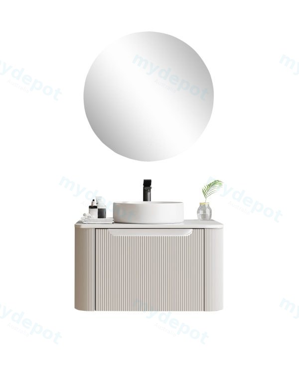600*460*400mm Matt White Round Edge Grooved Wall Hung Vanity Cabinet Only Soft Closed Single Drawer