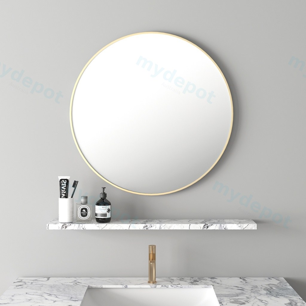 [50231] 600*600*30mm Brushed Gold Aluminum Framed Round Mirror