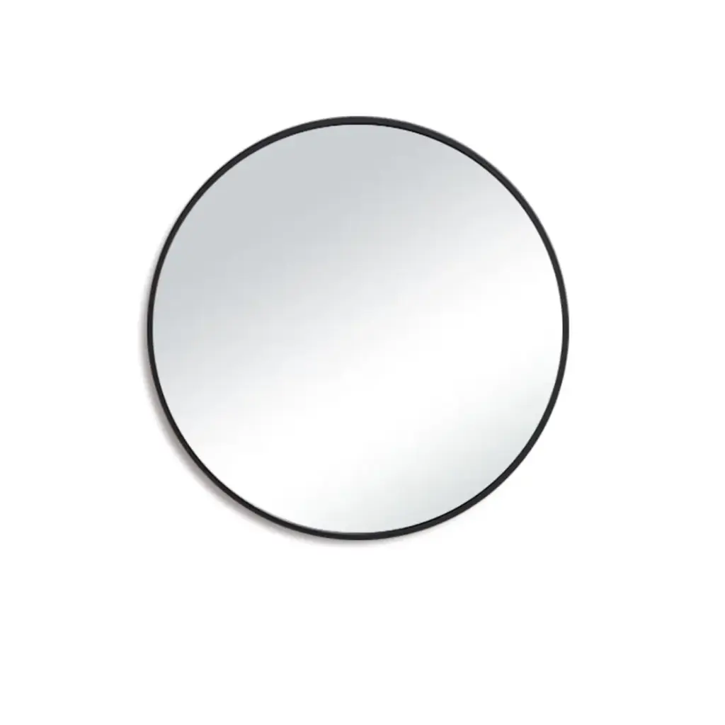 600mm Pencil Edge Round Plain Mirror Matte Black Framed