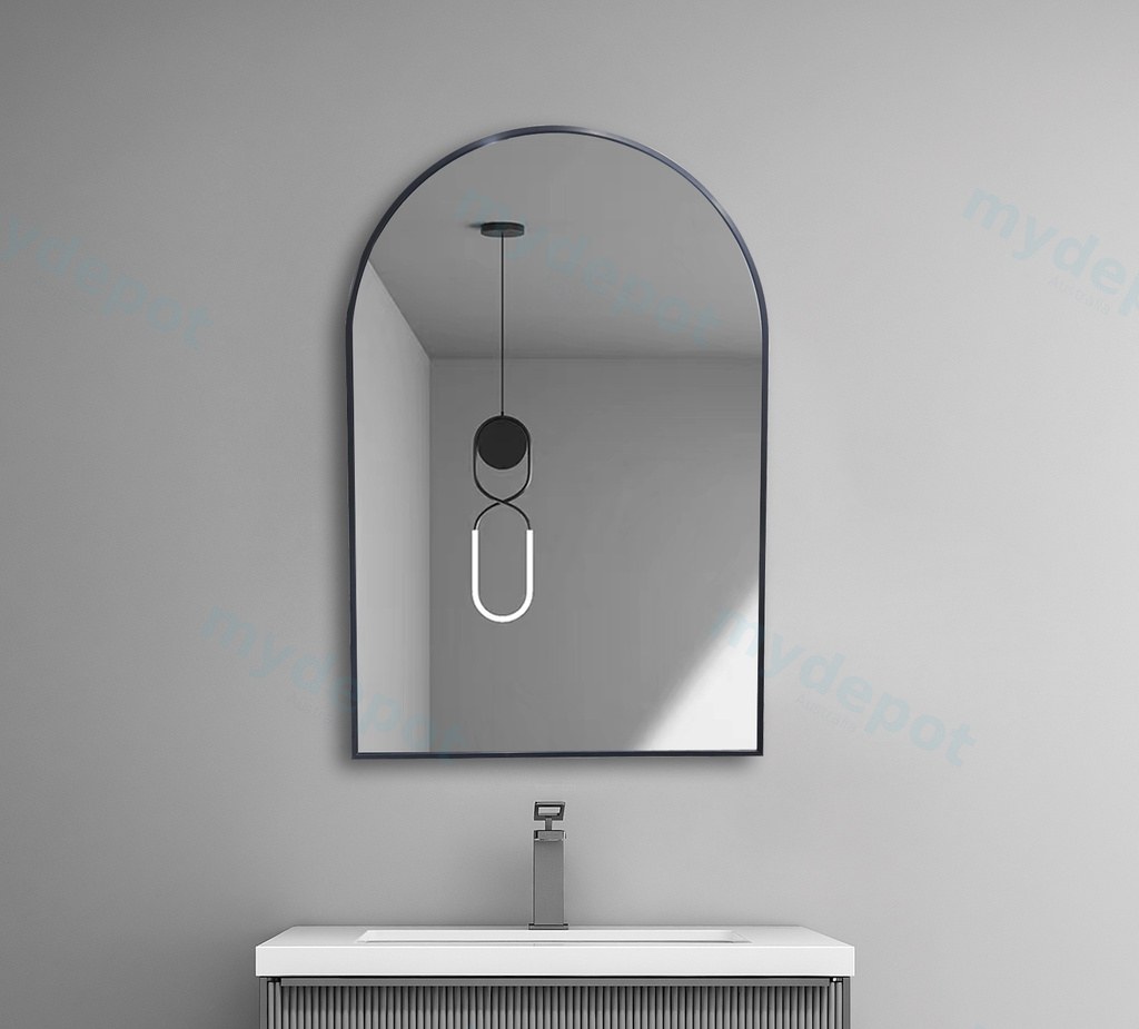 600*900*27mm Matt Black Aluminum Framed Arch Mirror