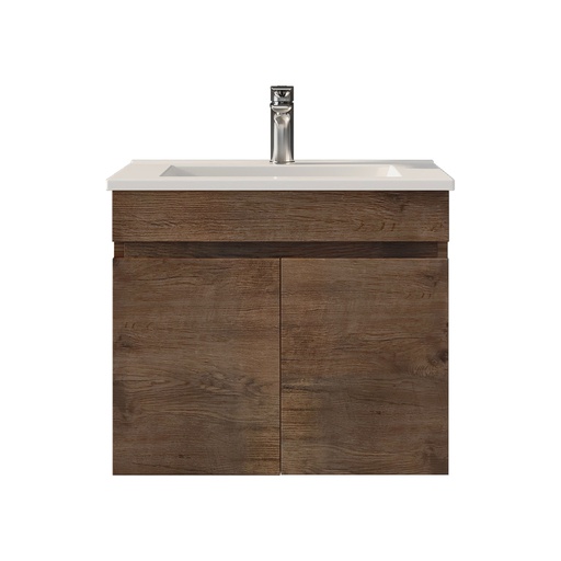 [93231/B63W-DO] 600mm Slim Dark Oak MDF Wall Hung Bathroom Vanity Cabinet 2 Doors