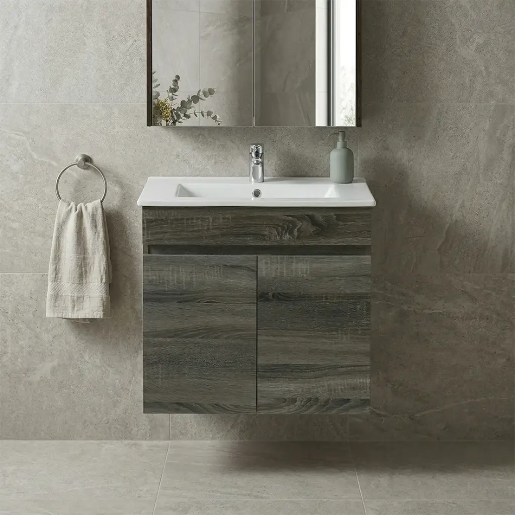 [93230/B63W-DG] 600mm Slim Dark Grey MDF Wall Hung Bathroom Vanity Cabinet Only 2 Doors