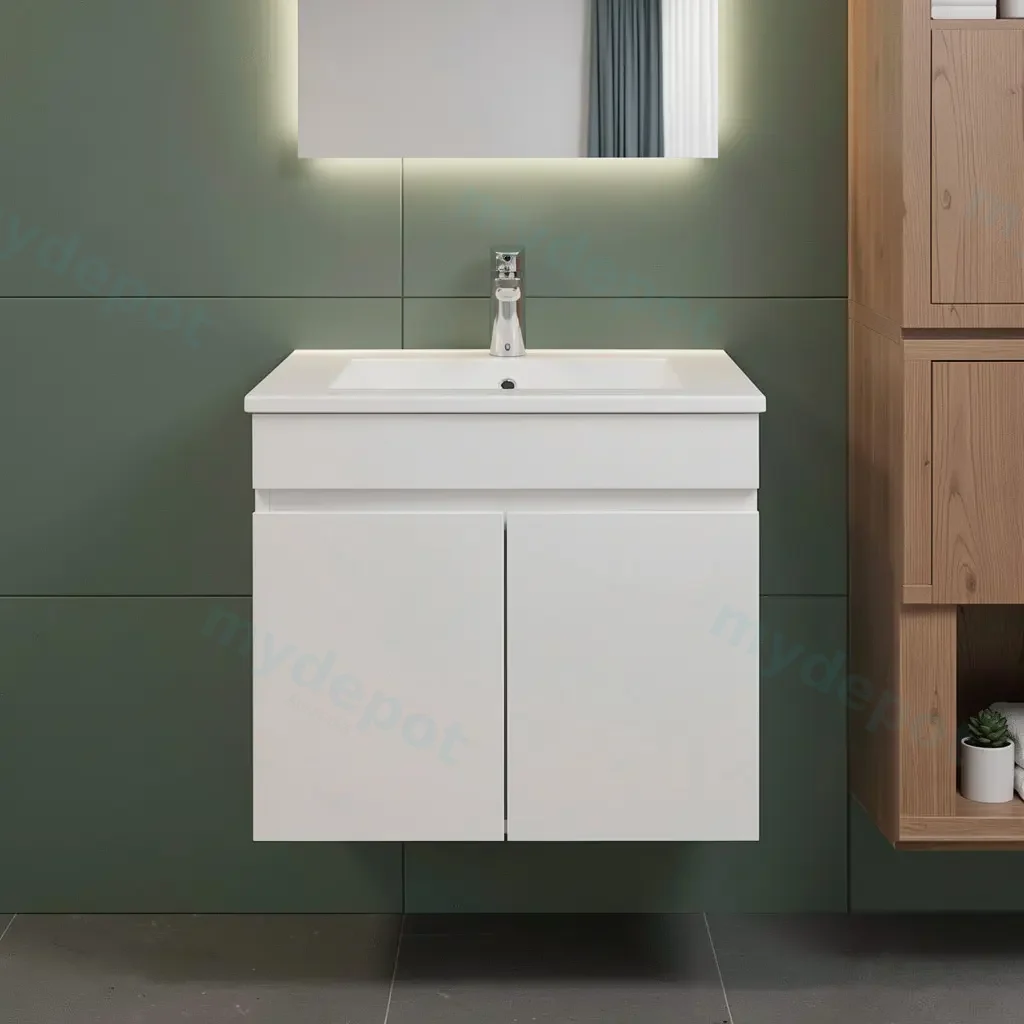 600mm Narrow Gloss White MDF 2 Doors Wall Hung Bathroom Vanity Cabinet Only