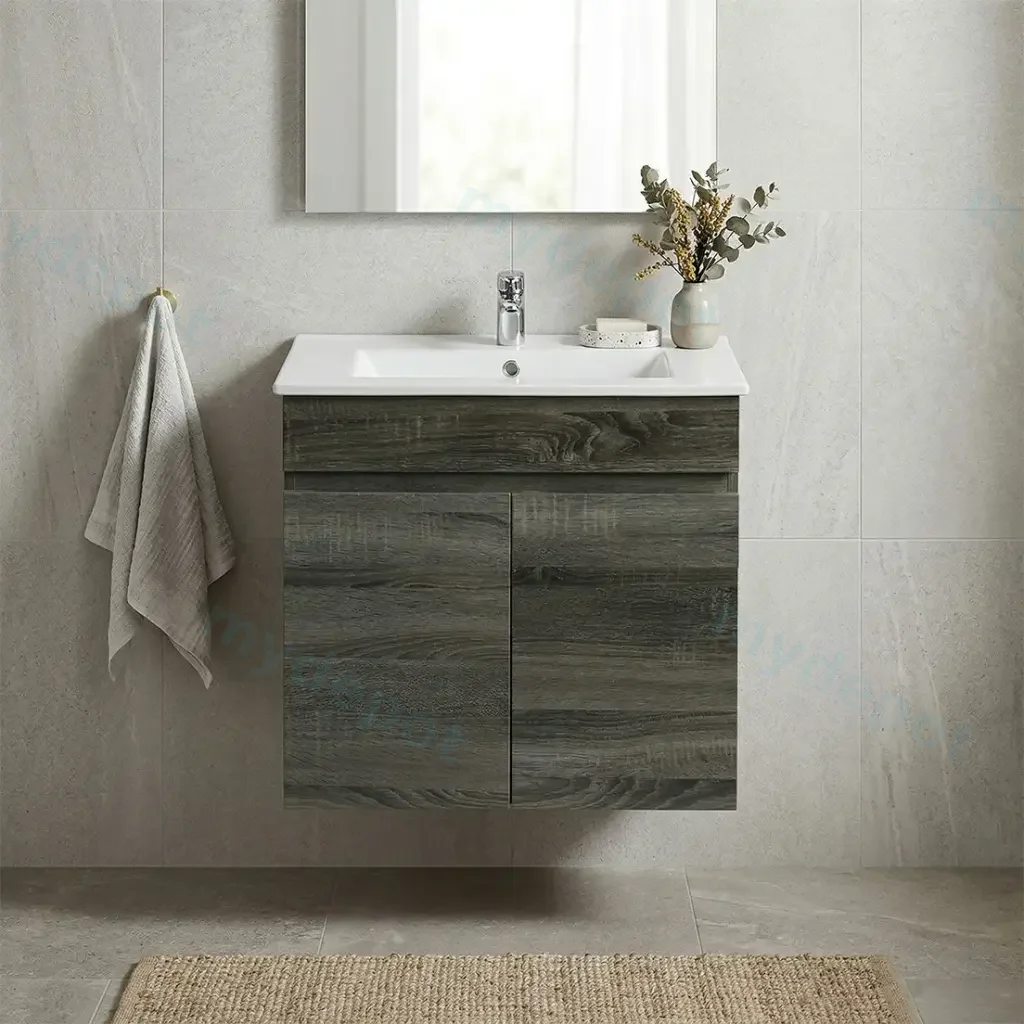 [93142/B64W-DG] 600mm Dark Grey MDF Wall Hung Bathroom Vanity Cabinet Only 2 Doors