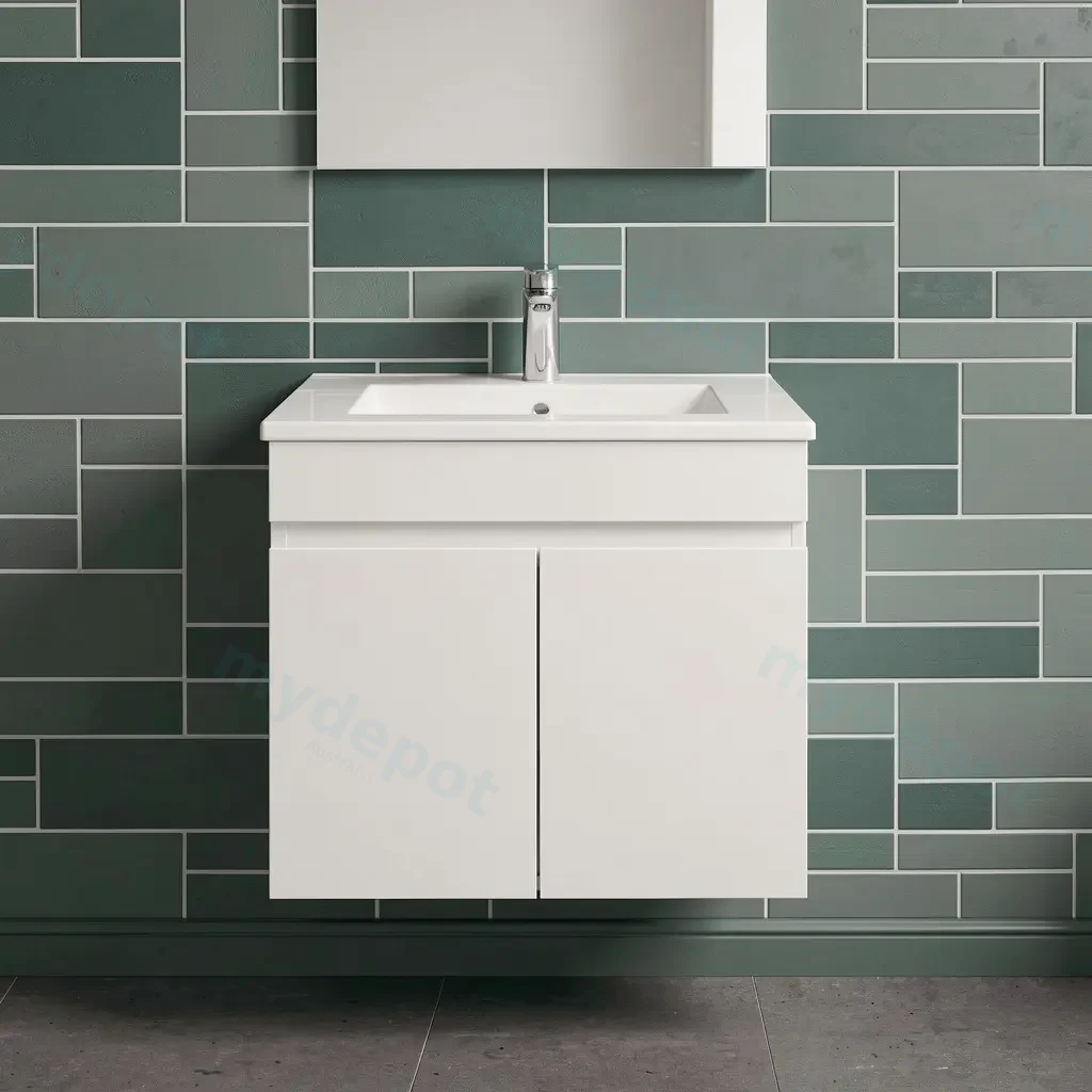 600mm Gloss White MDF 2 Doors Wall Hung Bathroom Vanity Cabinet Only