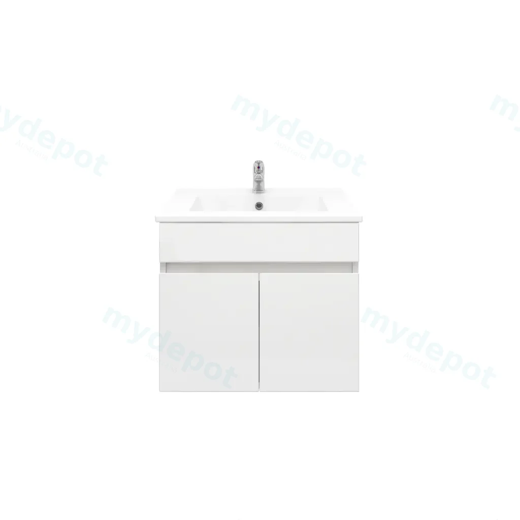 [92003/PVC64W] 600mm Wall Hung Bathroom Vanity Cabinet Only PVC 2 Door Gloss White