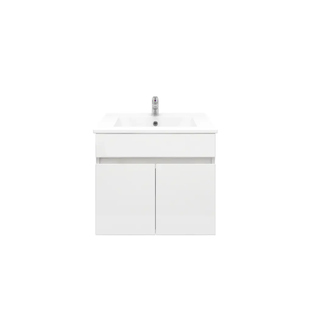 600mm Wall Hung Bathroom Vanity Cabinet Only PVC 2 Door Gloss White
