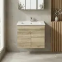 600mm White Oak MDF Wall Hung Bathroom Vanity Cabinet Only 2 Doors