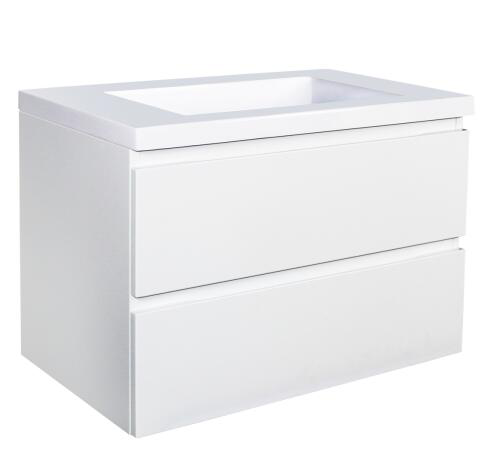 [93008/Q6046MW] 600mm Matte White MDF 2 Drawers Wall Hung Bathroom Vanity Cabinet Only