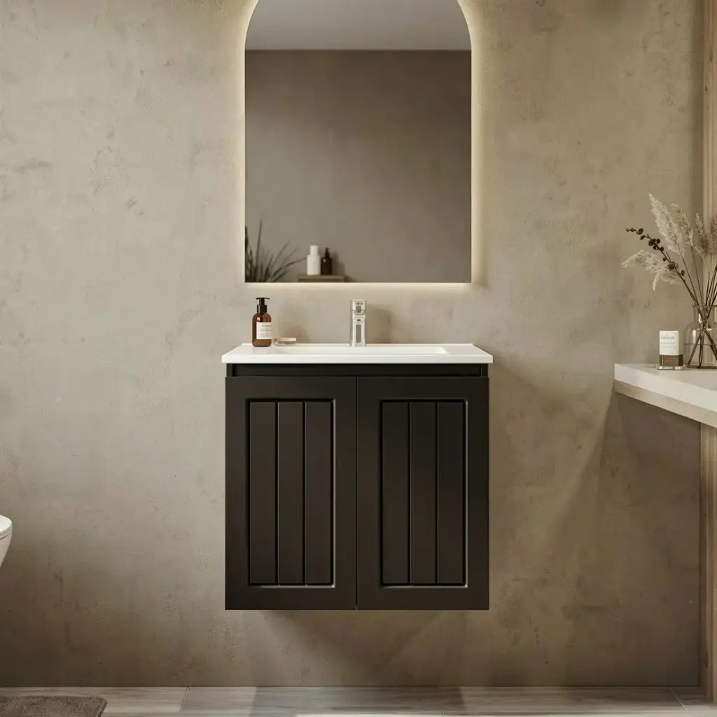 [91090/AM64W-MB] 600mm Amber Matte Black MDF 2 Doors Wall Hung Bathroom Vanity Cabinet Only